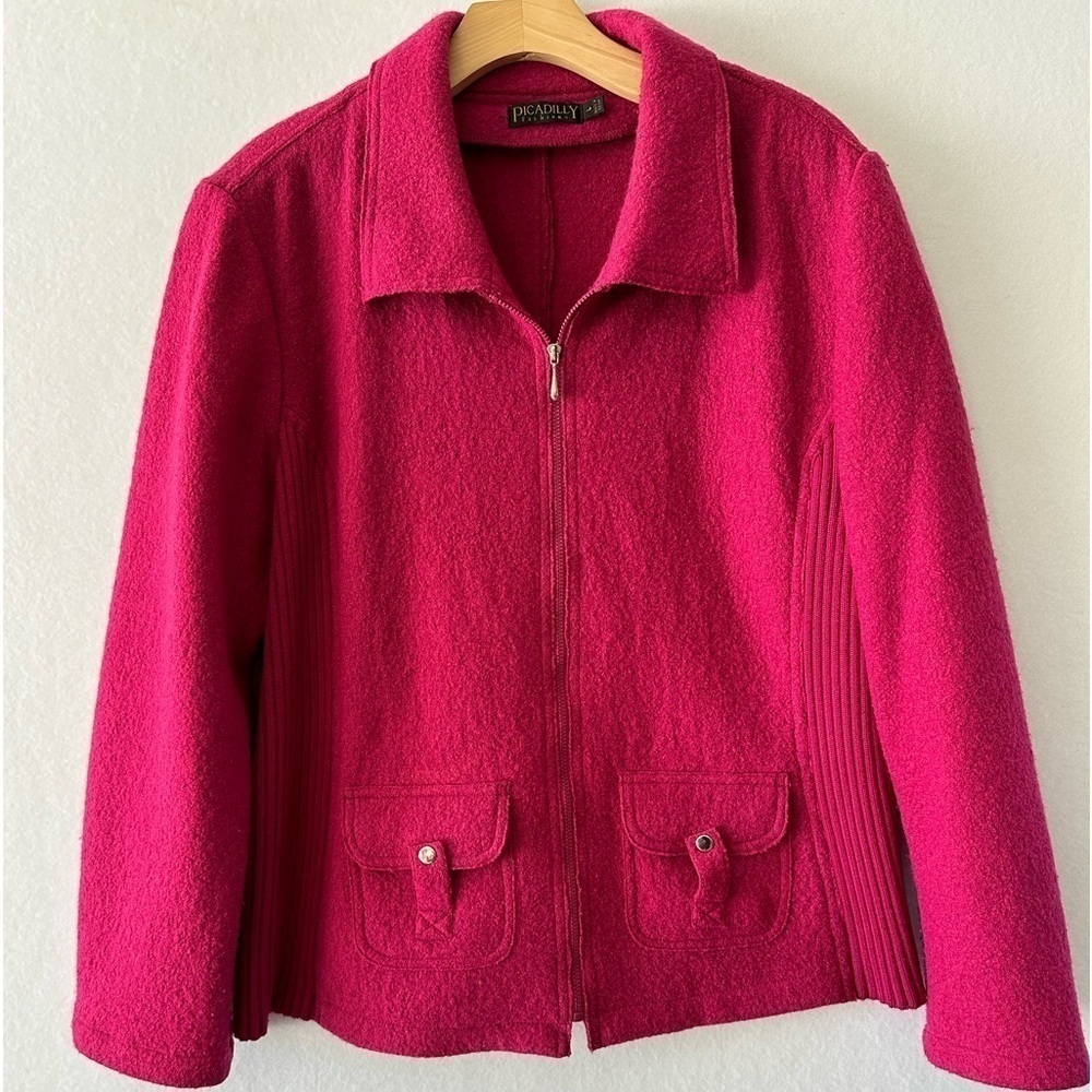 Picadilly Fashions Women's Wool Blend Zip Front Sweater Jacket Fuchsia Large